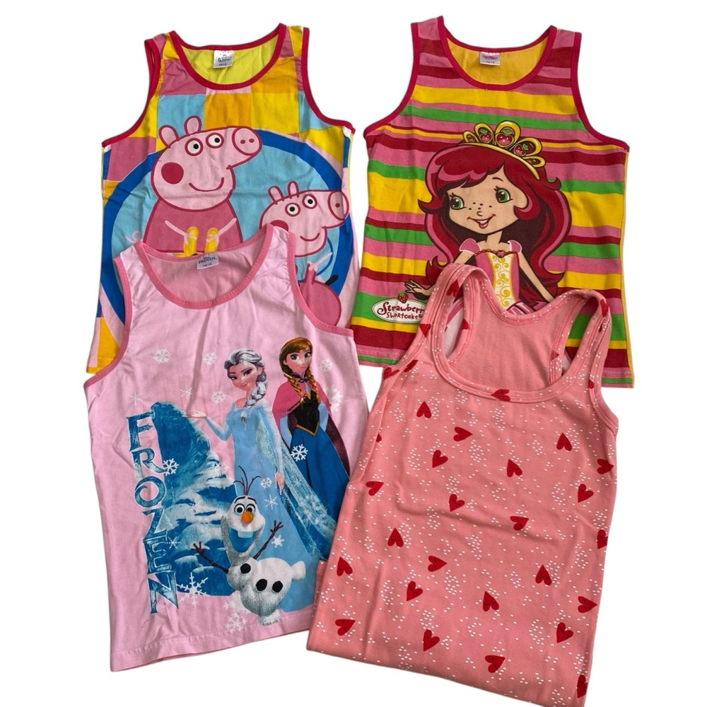 Bundle of 4 Girls Sleeveless Shirt Peppa Pig Disney Frozen Strawberry Shortcake